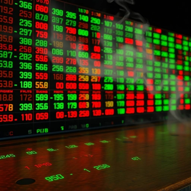Cast bronze surface of countless blinking green and red numbers on an electronic stock chart and quo