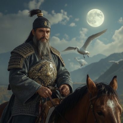 Lucid_Realism_A_50yearold_elegant_warrior_sits_majestically_on_1.jpg
