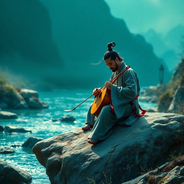 Rich deep teal, intense dramatic lighting, high contrast, Tang Dynasty male protagonist 35 years old